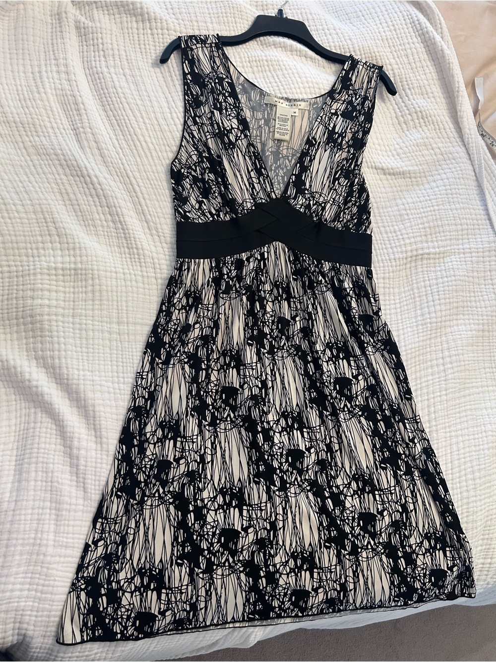 Cream & Black Print Fit-and-Flare Dress